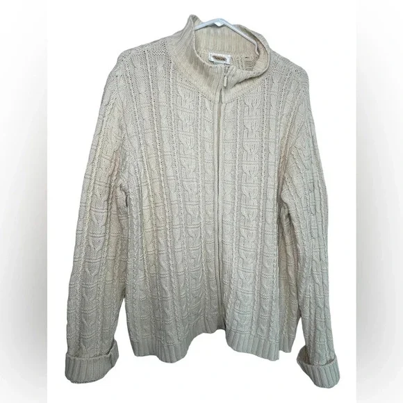 Talbots Cable Knit Women’s Zip up Sweater Jacket. Cream Sz Medium 100% Cotton - Picture 8 of 8